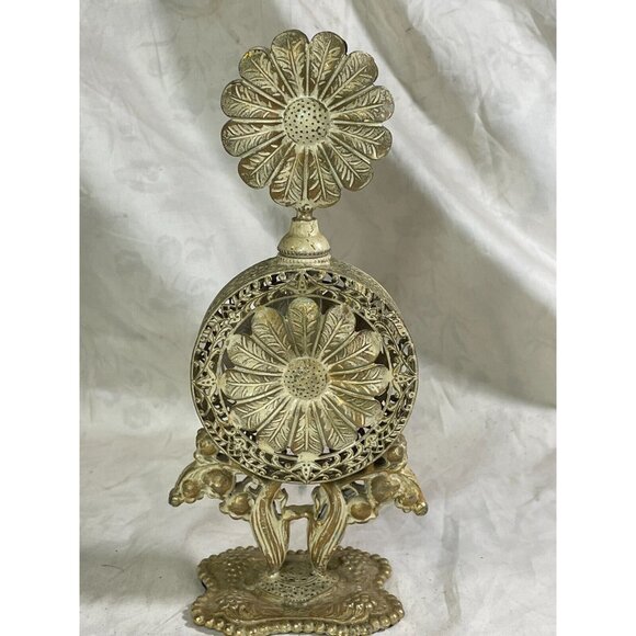 Ormolu Floral Filigree Enameled Metal 10" Perfume Bottle-Glass-Vintage - Picture 3 of 14